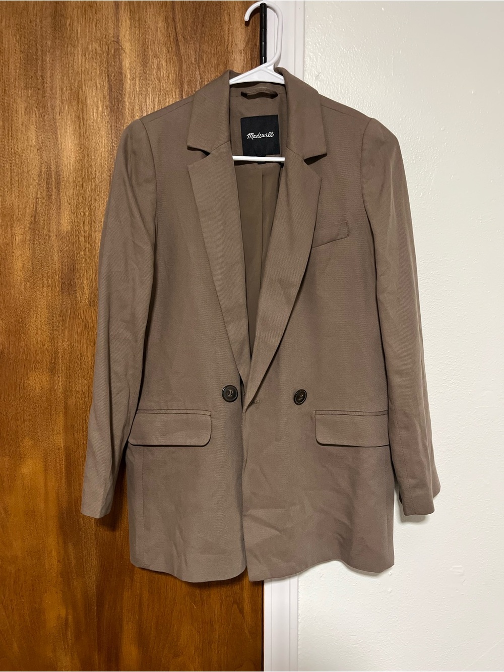 Madewell Drapeweave Caldwell Double Breasted Blazer Taupe Brown XS Jacket Womens